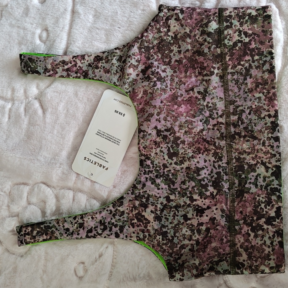 Fabletics Harlyn Midi Medium Impact On Sports Bra, Earthen/Green Citrus, XS